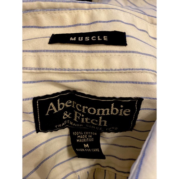 abercrombie & fitch muscle mens button down long sleeve shirt pinstripes medium - Picture 3 of 3